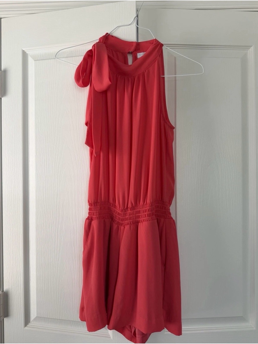 Sleeveless Red Tie-Neck Women's Romper